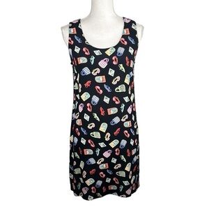 Loco Linda Black‎ Vacation Print Sleeveless Summer Rayon Dress Size Medium